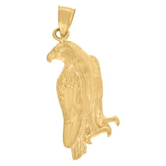 10kt Yellow Gold Diamond-cut Unisex Eagle Ht:34.4mm x W:13.2mm Animal Charm Pendant