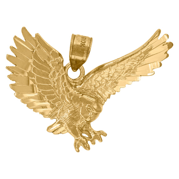 10kt Yellow Gold Diamond-cut Unisex Eagle Ht:20.5mm x W:29.4mm Animal Charm Pendant