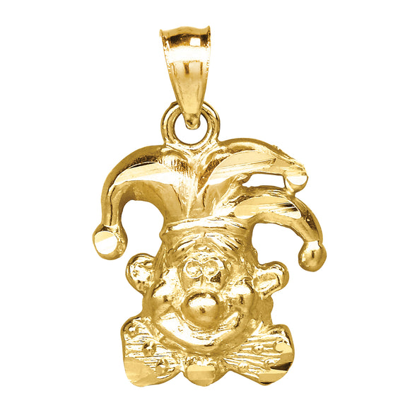 10kt Yellow Gold Textured Unisex Clown Ht:21.1mm x W:13.1mm Charm Pendant