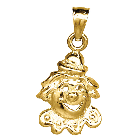 10kt Yellow Gold Textured Unisex Clown Ht:21.2mm x W:10.5mm Charm Pendant