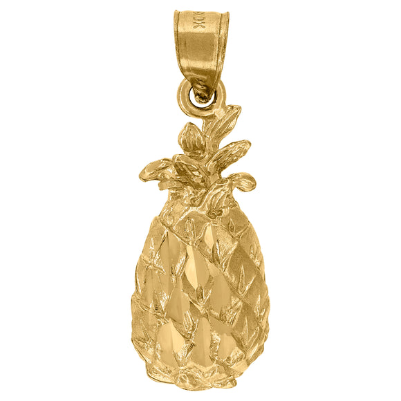 10kt Yellow Gold Diamond-cut Unisex Pineapple Ht:26.6mm x W:9.6mm Food Charm Pendant