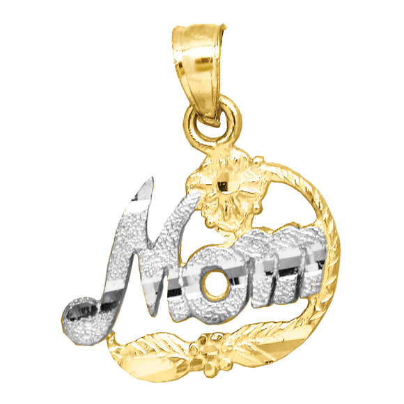 10kt Two-tone Gold Womens Diamond-cut Flower Mom Charm Pendant