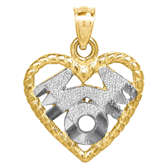 10kt Two-tone Gold Womens Diamond-cut Mom Heart Charm Pendant
