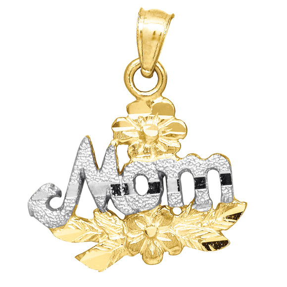 10kt Two-tone Gold Womens Diamond-cut Flower Mom Charm Pendant