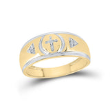 Yellow-tone Sterling Silver Mens Round Diamond Cross Wedding Band Ring 1/20 Cttw