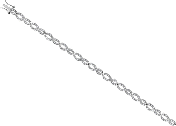 925 Sterling Silver Women Cubic Zirconia Fancy Oval Link Bracelet