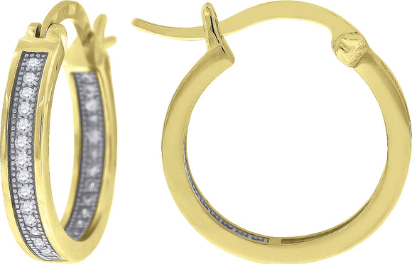 925 Sterling Silver Yellow-Tone Womens Cubic Zirconia Single Row Milgrain Huggie Hoop Earrings