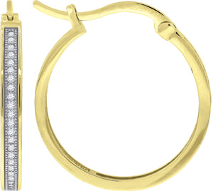 925 Sterling Silver Yellow-Tone Womens Cubic Zirconia Single Row Milgrain Huggie Hoop Earrings