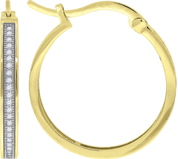 925 Sterling Silver Yellow-Tone Womens Cubic Zirconia Single Row Milgrain Huggie Hoop Earrings