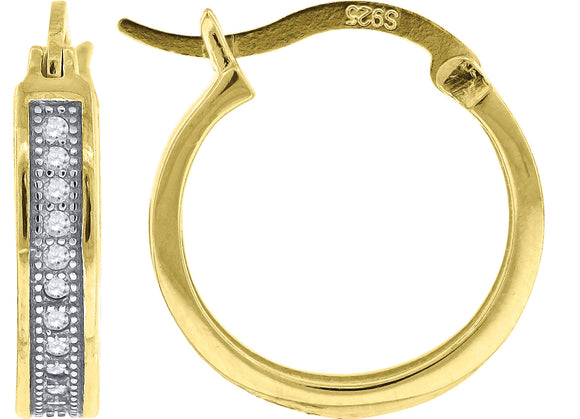 925 Sterling Silver Yellow-Tone Womens Cubic Zirconia Single Row Milgrain Huggie Hoop Earrings