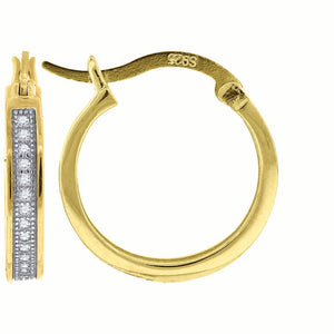 925 Sterling Silver Yellow-Tone Womens Cubic Zirconia Single Row Milgrain Huggie Hoop Earrings