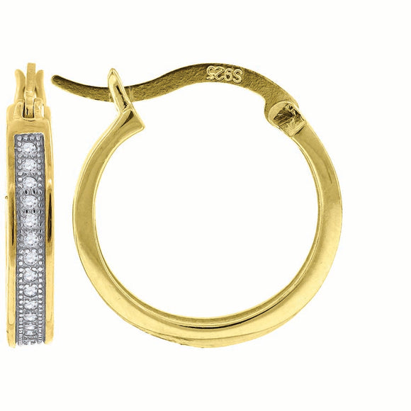 925 Sterling Silver Yellow-Tone Womens Cubic Zirconia Single Row Milgrain Huggie Hoop Earrings