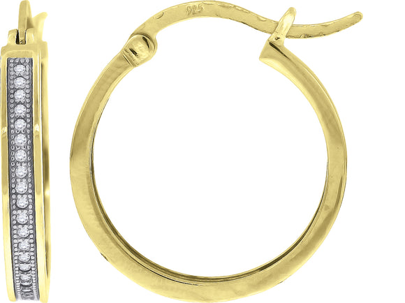 925 Sterling Silver Yellow-Tone Womens Cubic Zirconia Single Row Milgrain Huggie Hoop Earrings