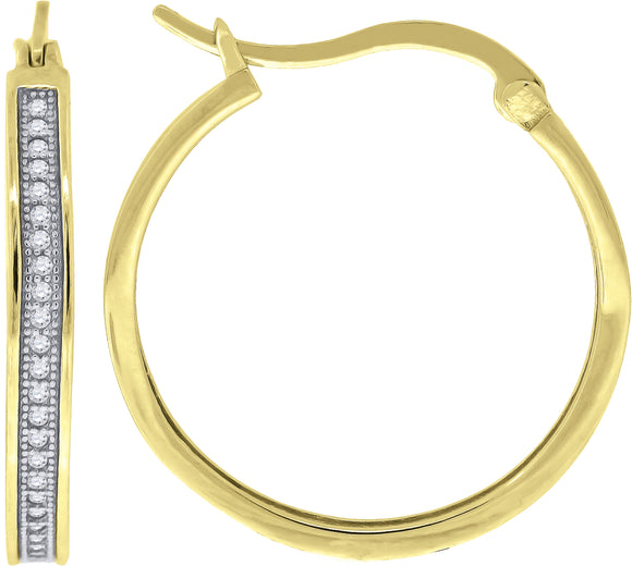 925 Sterling Silver Yellow-Tone Womens Cubic Zirconia Single Row Milgrain Huggie Hoop Earrings