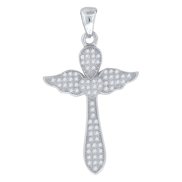 925 Sterling Silver Unisex Cubic-Zirconia Cross Religious Charm Pendant