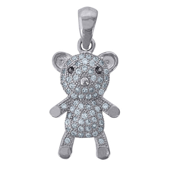 925 Sterling Silver Womens Baby Black White Cubic-Zirconia Teddy Bear Charm Pendant