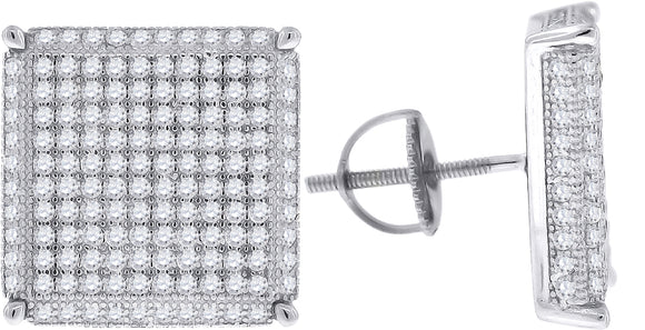 925 Sterling Silver Womens Cubic Zirconia Square Stud Earrings