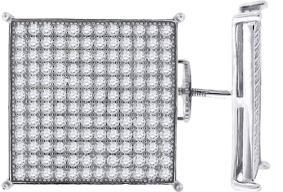 925 Sterling Silver Mens Cubic Zirconia Square Stud Earrings