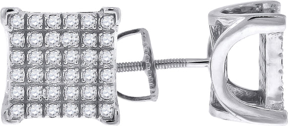 925 Sterling Silver Womens Cubic Zirconia Square Stud Earrings