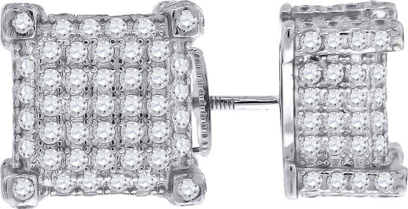 925 Sterling Silver Womens Cubic Zirconia Square Stud Earrings