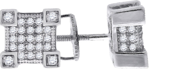 925 Sterling Silver Womens Cubic Zirconia Square Stud Earrings
