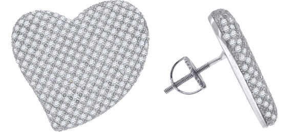 925 Sterling Silver Womens Cubic Zirconia Heart Stud Earrings