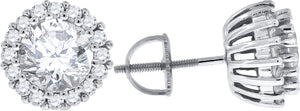 925 Sterling Silver Womens Cubic Zirconia Round Halo Stud Earrings