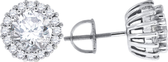 925 Sterling Silver Womens Cubic Zirconia Round Halo Stud Earrings