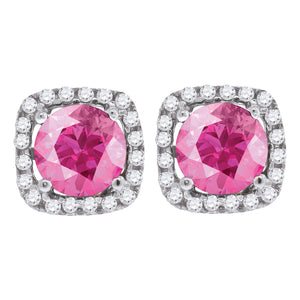 925 Sterling Silver Womens Pink Cubic Zirconia Square Stud Earrings