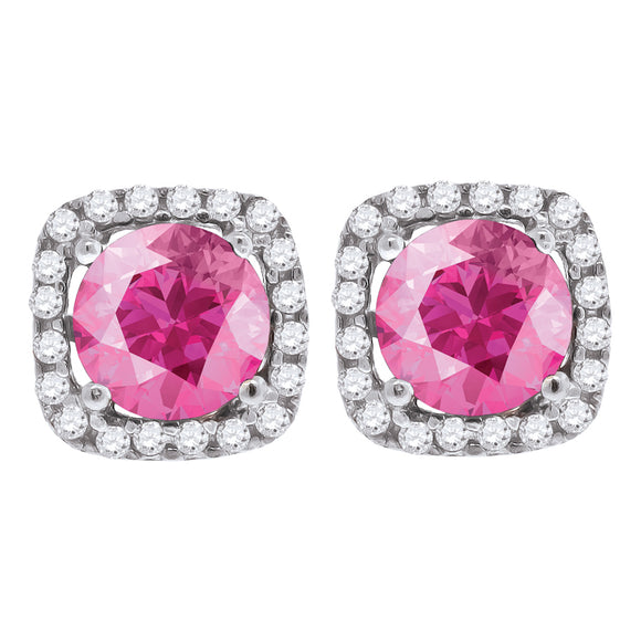 925 Sterling Silver Womens Pink Cubic Zirconia Square Stud Earrings