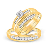 14kt Yellow Gold His Hers Round Diamond Cluster Matching Wedding Set 1/2 Cttw
