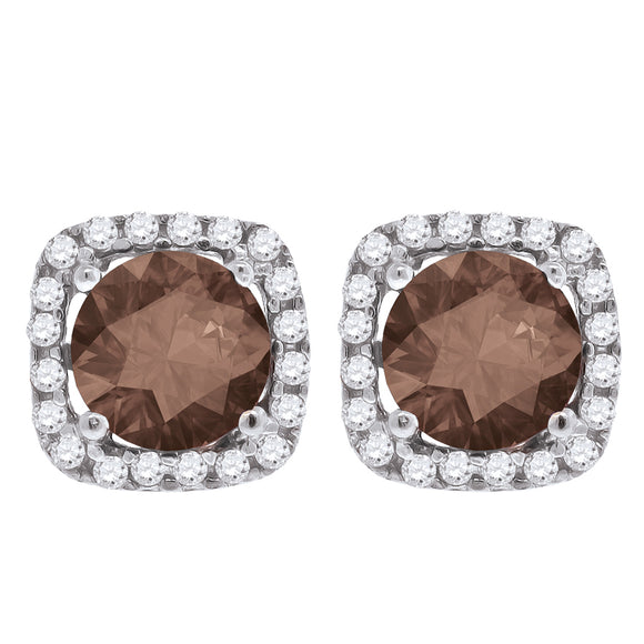 925 Sterling Silver Womens Brown Cubic Zirconia Square Stud Earrings