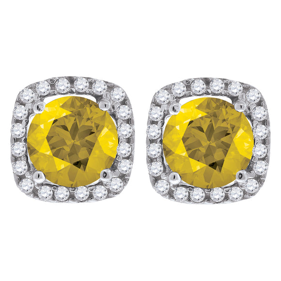 925 Sterling Silver Womens Yellow Cubic Zirconia Square Stud Earrings