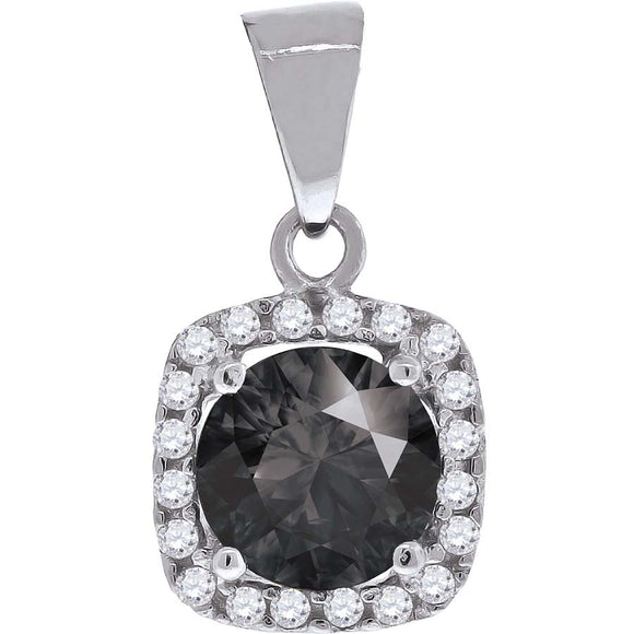 925 Sterling Silver Womens Black Cubic Zirconia Square Fashion Charm Pendant