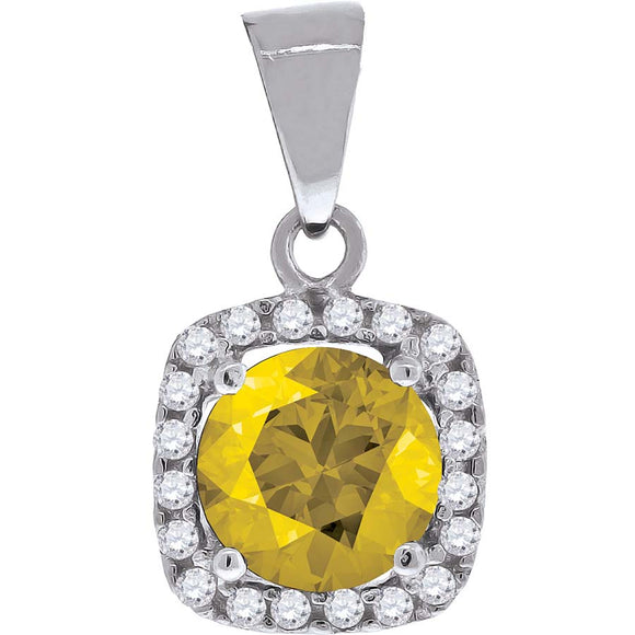 925 Sterling Silver Womens Yellow Cubic Zirconia Square Fashion Charm Pendant