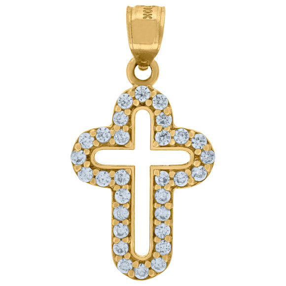 10kt Yellow Gold Cubic-zirconia Unisex Cross Ht:27.2mm x W:14.1mm Religious Charm Pendant