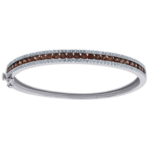925 Sterling Silver Women Brown & White Cubic Zirconia 3-Rows Bangle