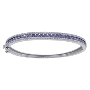 925 Sterling Silver Women Purple & White Cubic Zirconia 3-Rows Bangle