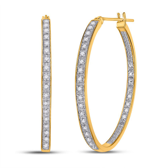 Yellow-tone Sterling Silver Womens Round Diamond Hoop Earrings 1/4 Cttw