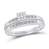 Sterling Silver His Hers Round Diamond Cluster Matching Wedding Set 1/20 Cttw