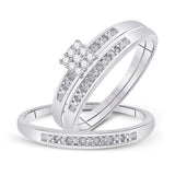 Sterling Silver His Hers Round Diamond Cluster Matching Wedding Set 1/20 Cttw