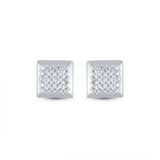 Sterling Silver Womens Round Diamond Square Earrings 1/10 Cttw