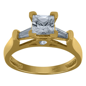 10kt Yellow Gold Womens Princess And Baguette Cubic Zirconia CZ Engagement Ring