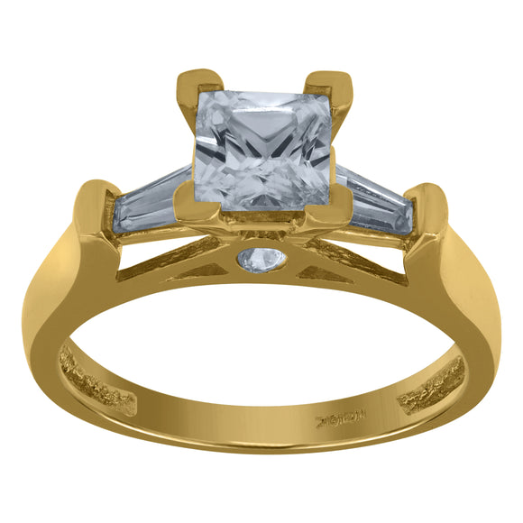 10kt Yellow Gold Womens Princess And Baguette Cubic Zirconia CZ Engagement Ring