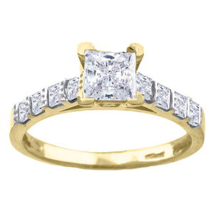 10kt Two-tone Gold Womens Princess And Baguette Cubic Zirconia Engagement Ring