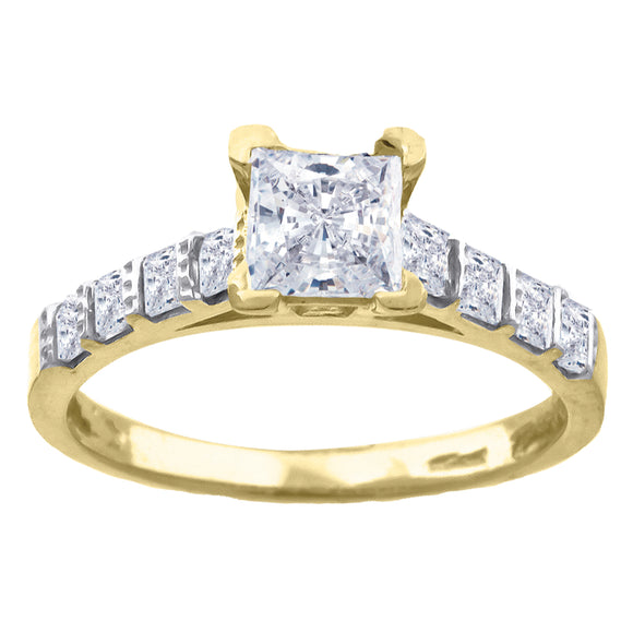 10kt Two-tone Gold Womens Princess And Baguette Cubic Zirconia Engagement Ring