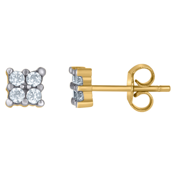 10kt Gold Two-tone CZ Mens Square 4.8mm Push Back Studs