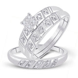 14kt White Gold His Hers Round Diamond Cluster Matching Wedding Set 1/12 Cttw