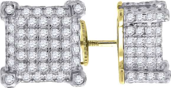 925 Sterling Silver Yellow-tone Womens Cubic Zirconia Square Stud Earrings