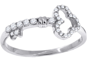 925 Sterling Silver Womens Cubic Zirconia Key Ring Size 6